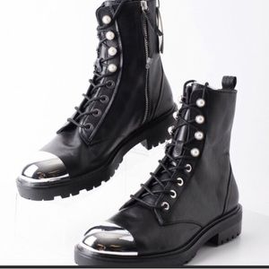 Zara leather & pearl ankle combat boots